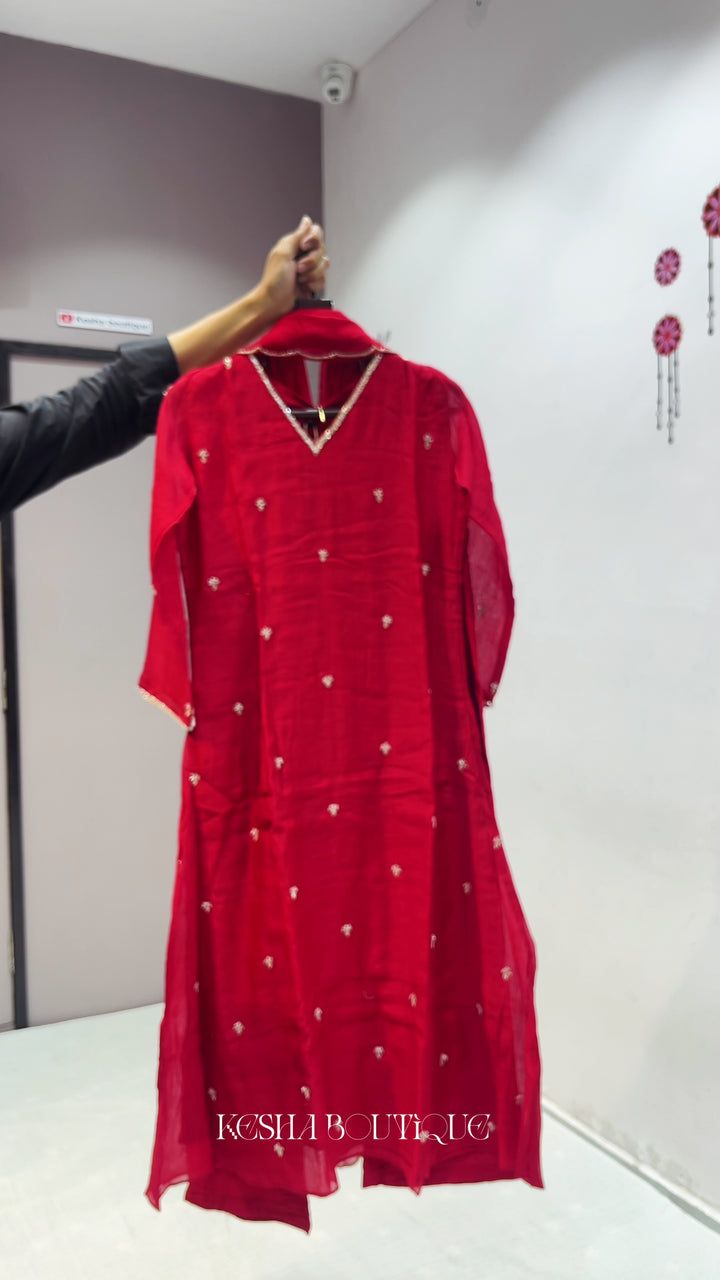 REDDISH MUL CHANDERI DRESH