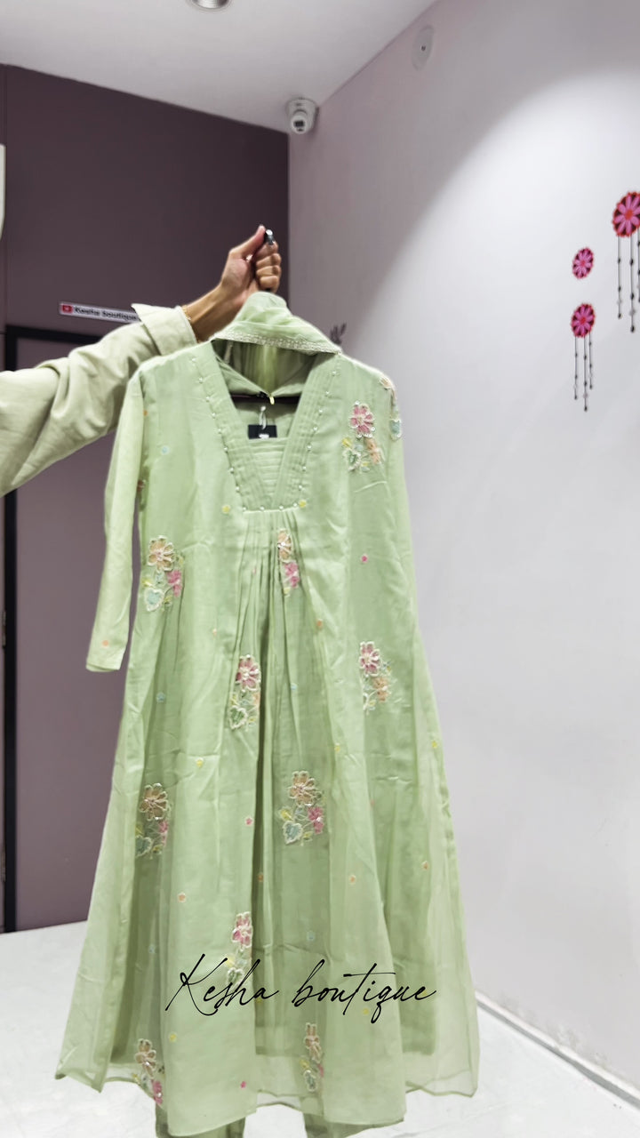 PISTA MUL CHANDERI DRESS